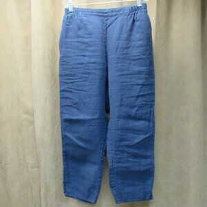 FLAX 100% Linen Tapered Crop Pants w/Pockets Blue Size P(4-6)